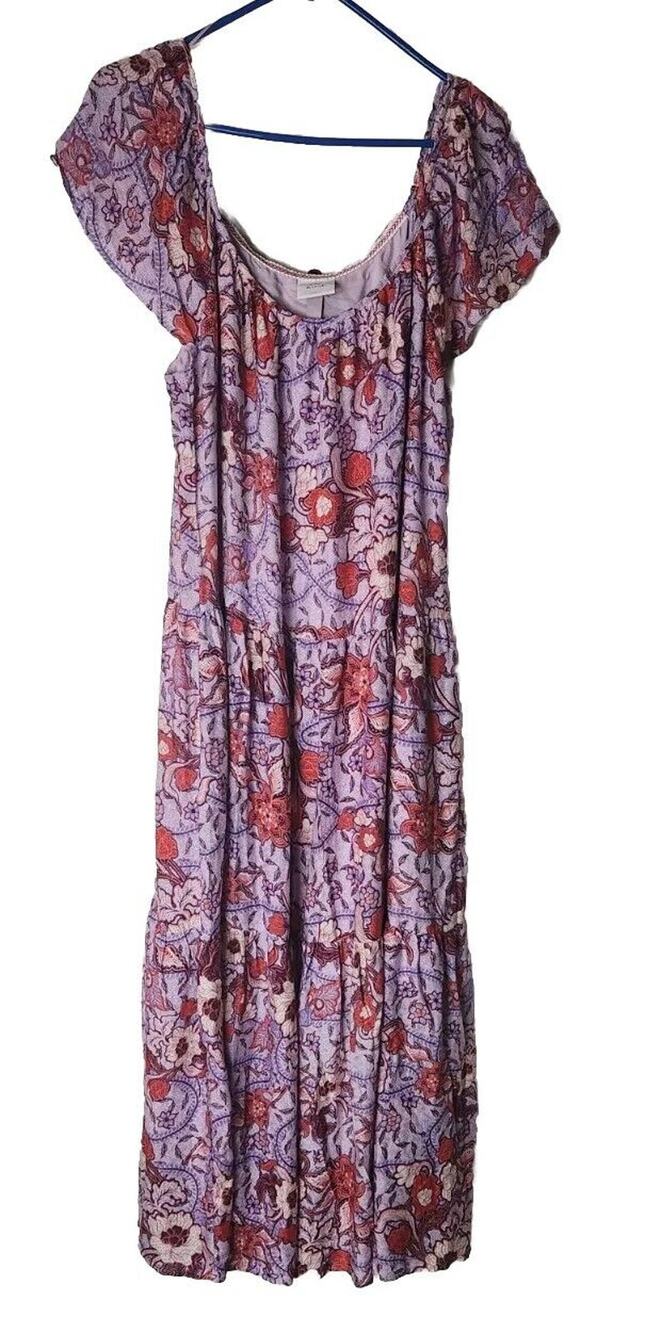 Knox Rose Floral Dress Size Medium Purple Pink Layered Boho Flowy Flutter Sleeve